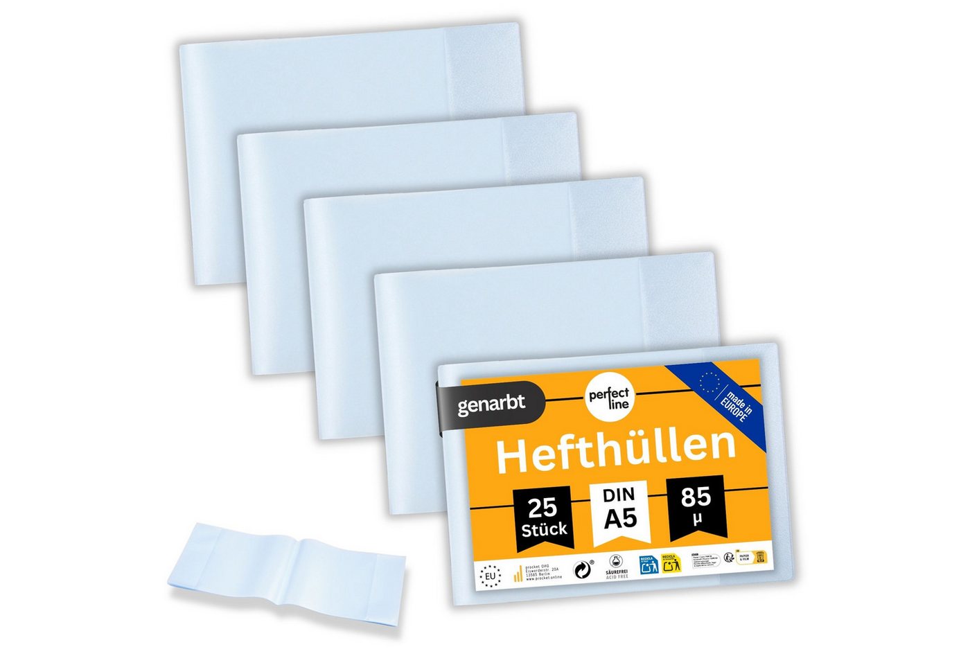 perfect line Schulheft 25 Hefthüllen DIN A5 Querformat, genarbt transparent, 85 my, PP, säurefrei, dokumentenecht, Made in EU Bild 5