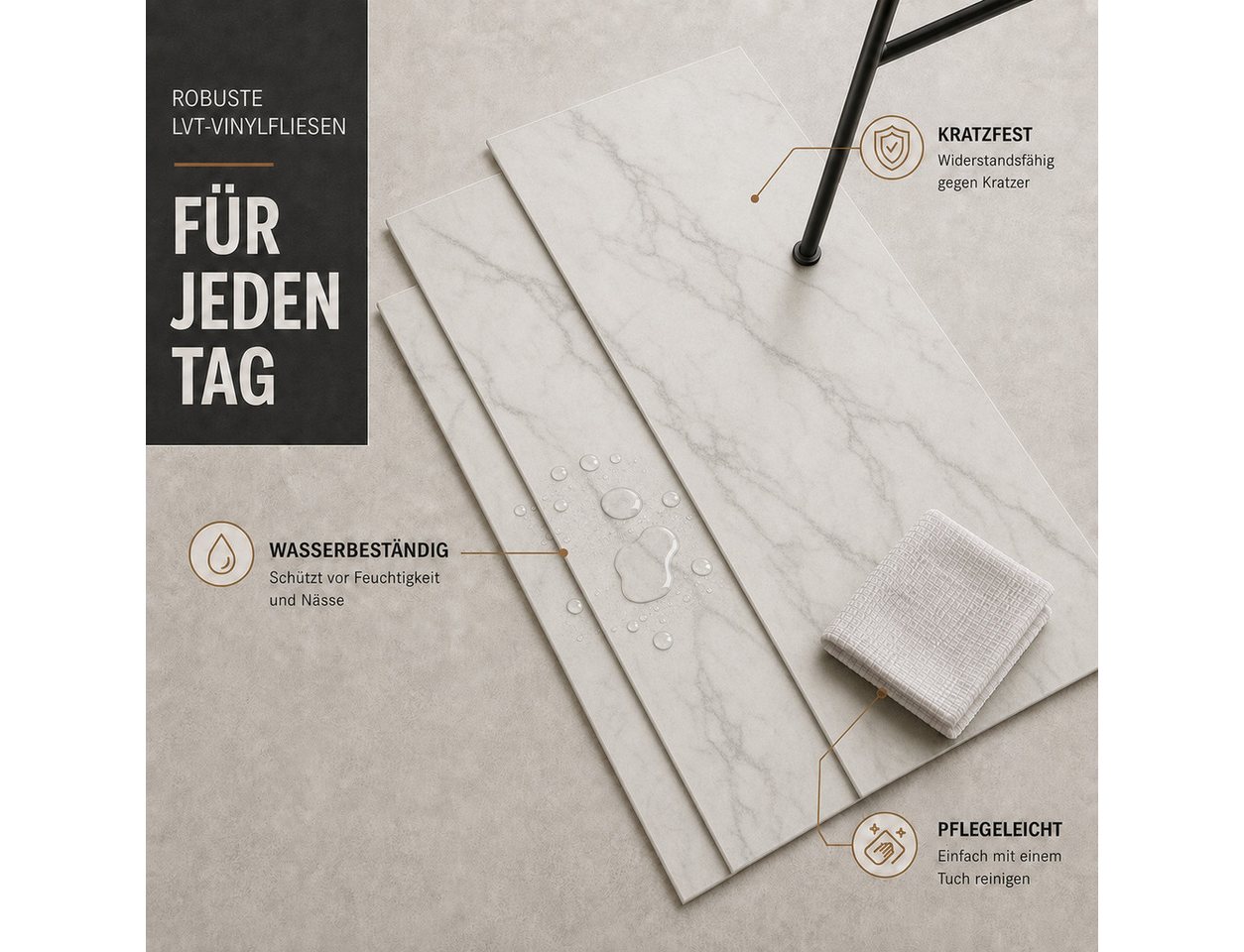 NoblesBox Designboden LVT Vinylboden selbstklebend 2 mm, 60 x 30 cm, für Boden, Wand & DIY, DIY-Renovierung, selbstklebend und leicht zuschneidbar Bild 4