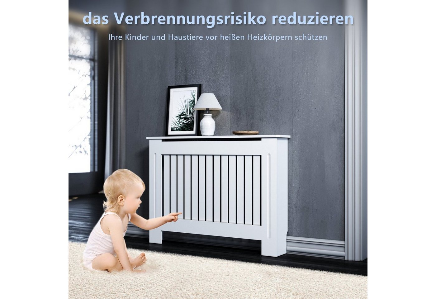 SONNI Heizungsverkleidung Heizkörperverkleidung Holz Weiß Vertikal Heizkörperabdeckung Gitter