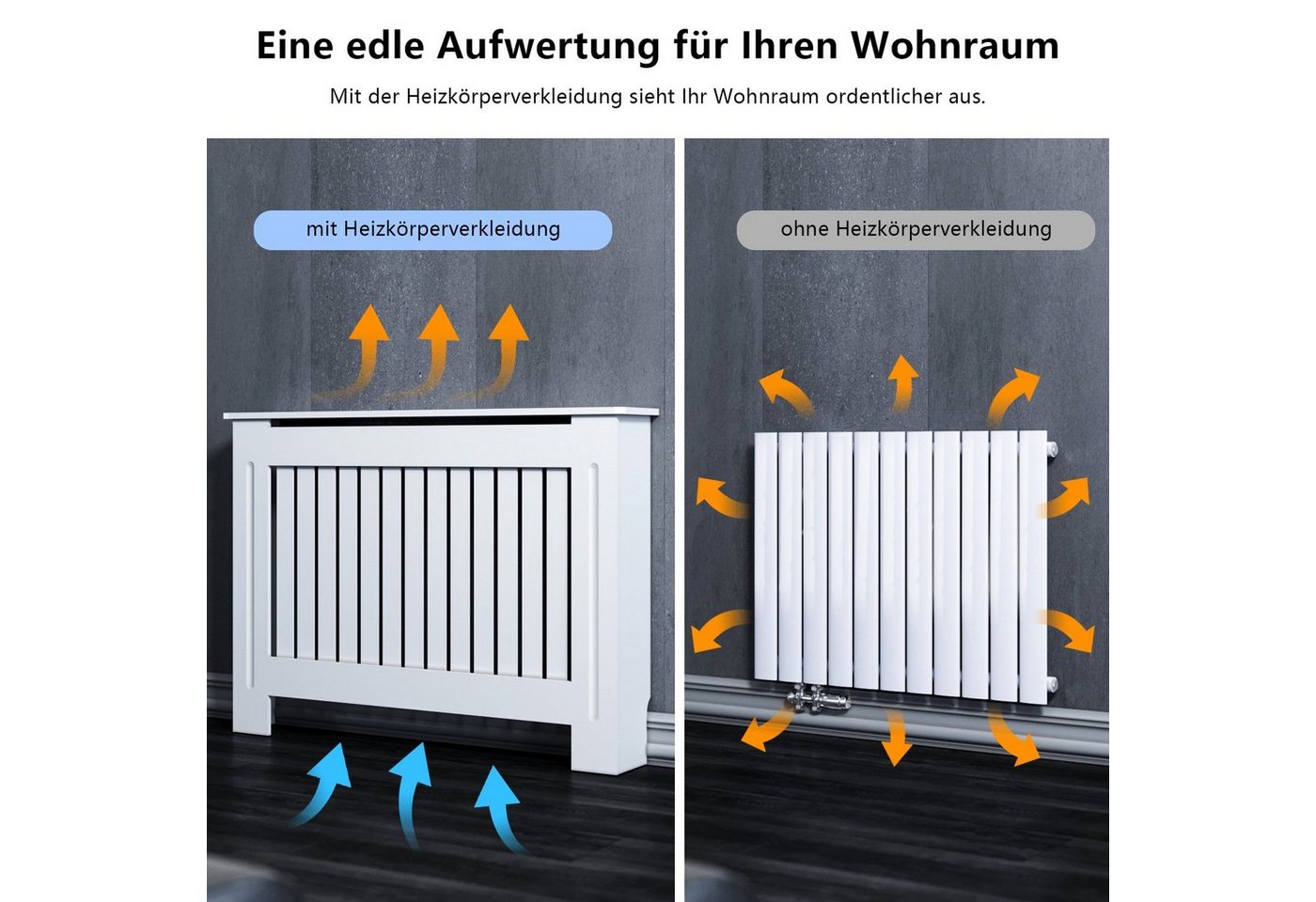 SONNI Heizungsverkleidung Heizkörperverkleidung Holz Weiß Vertikal Heizkörperabdeckung Gitter Bild 5