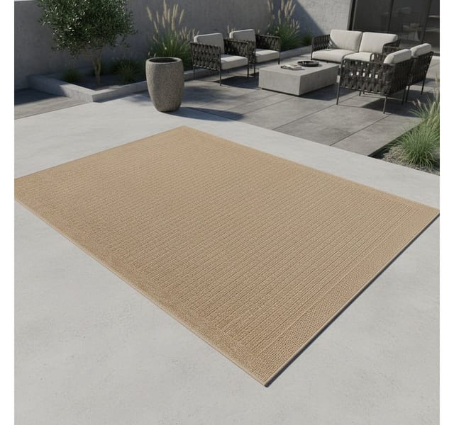 KADIMA DESIGN Outdoorteppich KASBERG Wetterfest UV-Beständig Balkon Waschbar Vintage Langlebig, Läufer, Höhe: 3 mm, Beige, 80x150 cm, Strapazierfähig Balkonteppich Waschbar
