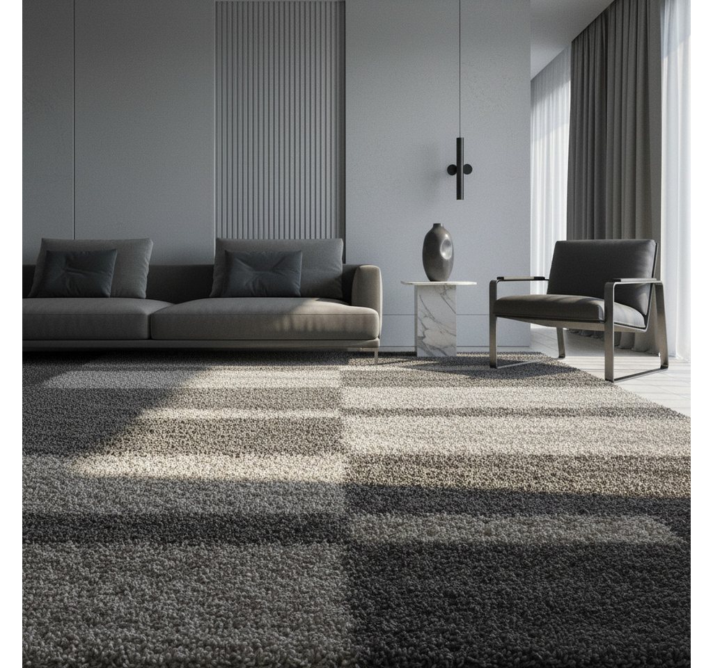 KADIMA DESIGN Teppich WERFEN Shaggy Langflor Wohnzimmer Schlafzimmer Waschbar Kariert, Läufer, Höhe: 32 mm, Taupe, 60x110 cm, Wohnzimmerteppich Esszimmer Strapazierfähig Waschbar Bild 4