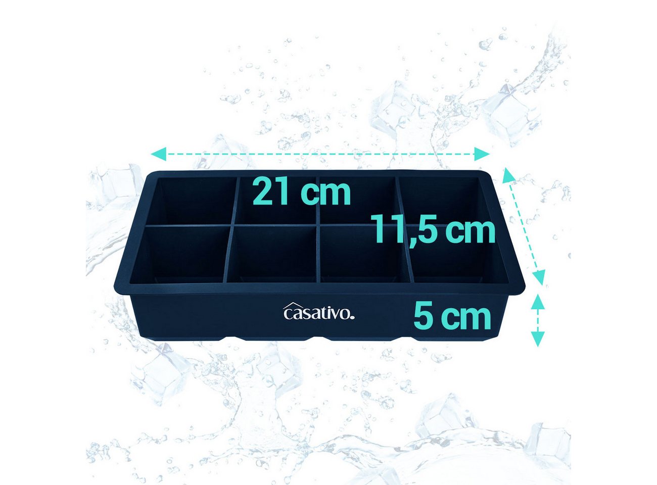 Casativo Eiswürfelform XXL Silikon Eiswürfelform - 8 große Fächer 5x5cm - BPA-frei, (2-tlg), XXL Silikon Eiswürfelform, 8 Eiswürfel, BPA-frei