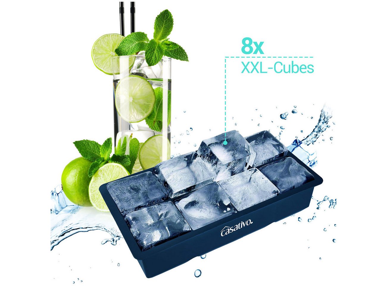 Casativo Eiswürfelform XXL Silikon Eiswürfelform - 8 große Fächer 5x5cm - BPA-frei, (2-tlg), XXL Silikon Eiswürfelform, 8 Eiswürfel, BPA-frei Bild 3