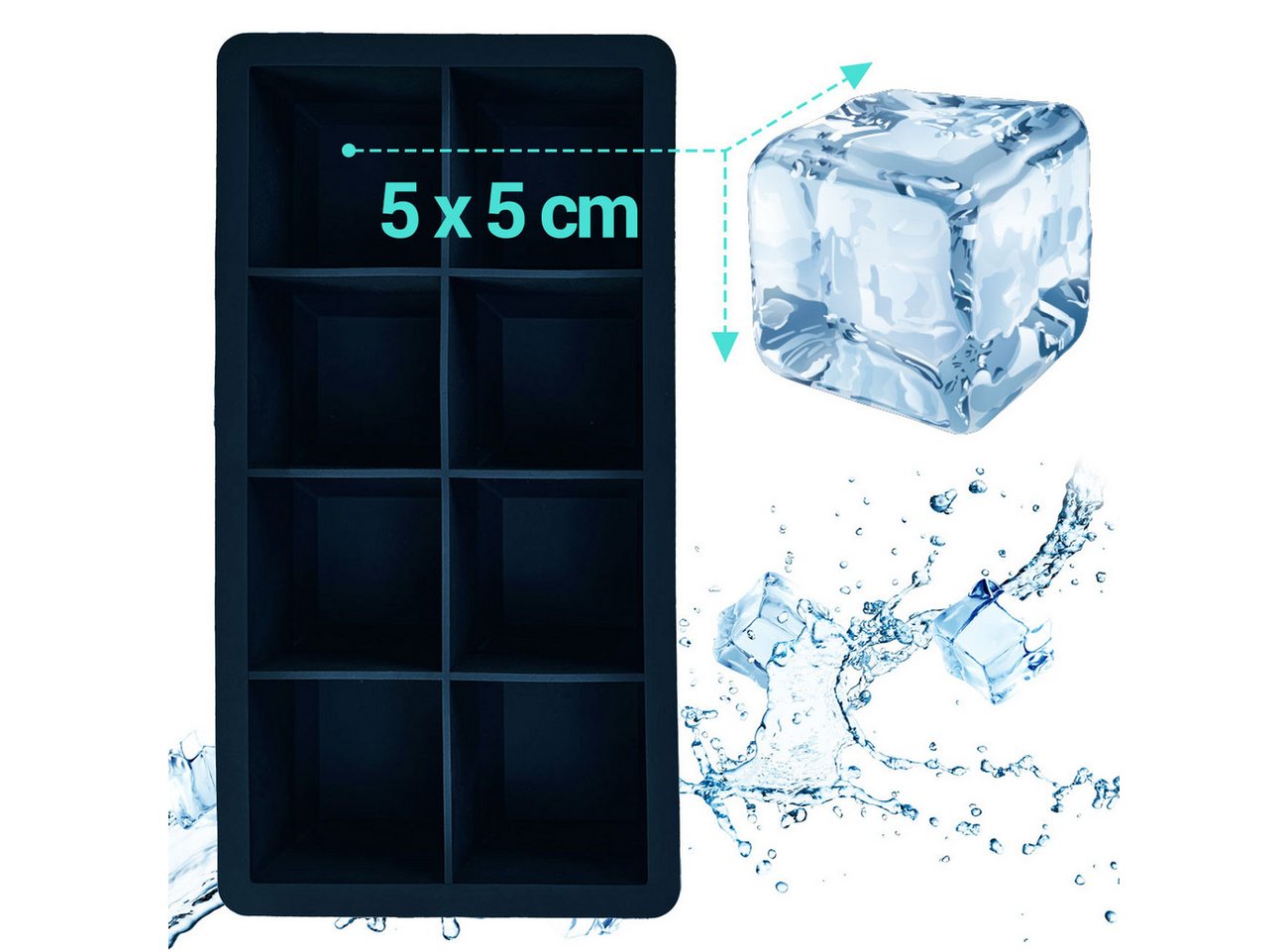 Casativo Eiswürfelform XXL Silikon Eiswürfelform - 8 große Fächer 5x5cm - BPA-frei, (2-tlg), XXL Silikon Eiswürfelform, 8 Eiswürfel, BPA-frei Bild 5