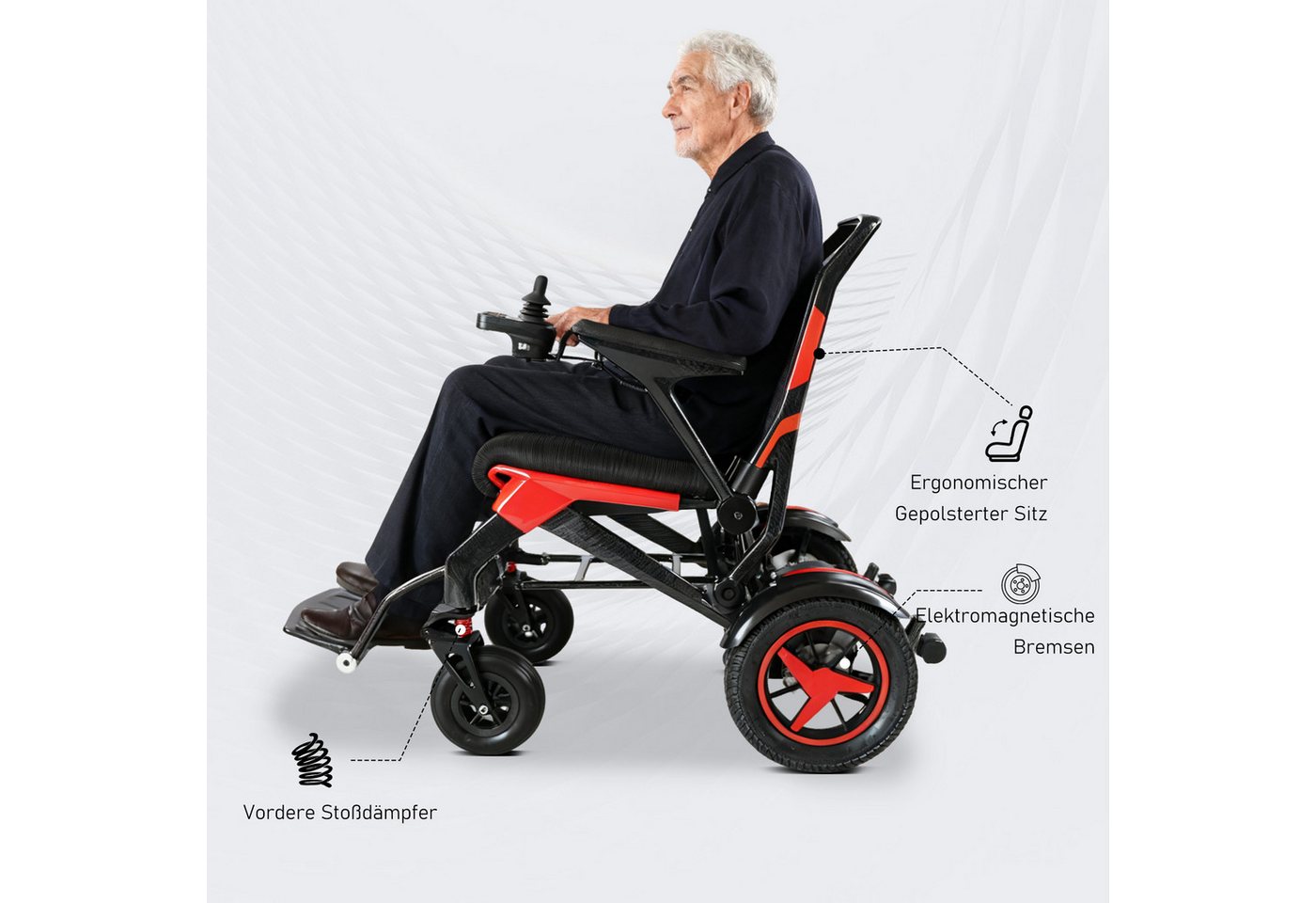 Vankel Elektrorollstuhl Kohlefaser-klappbar-leicht elektr Rollstuhl 400W, max.40 km max.150 kg, mit 22kg Gewicht, 12° Steigfähigkeit & 24V 20Ah Akku Bild 5