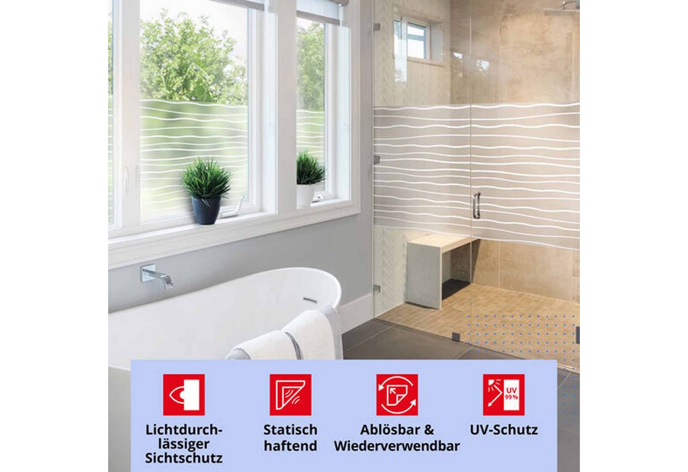 d-c-fix Fensterfolie Waves - selbsthaftende Sichtschutzfolie Deko Folie für Fenster innen, Statisch haftend - rückstandslos entfernbar und wiederverwendbar