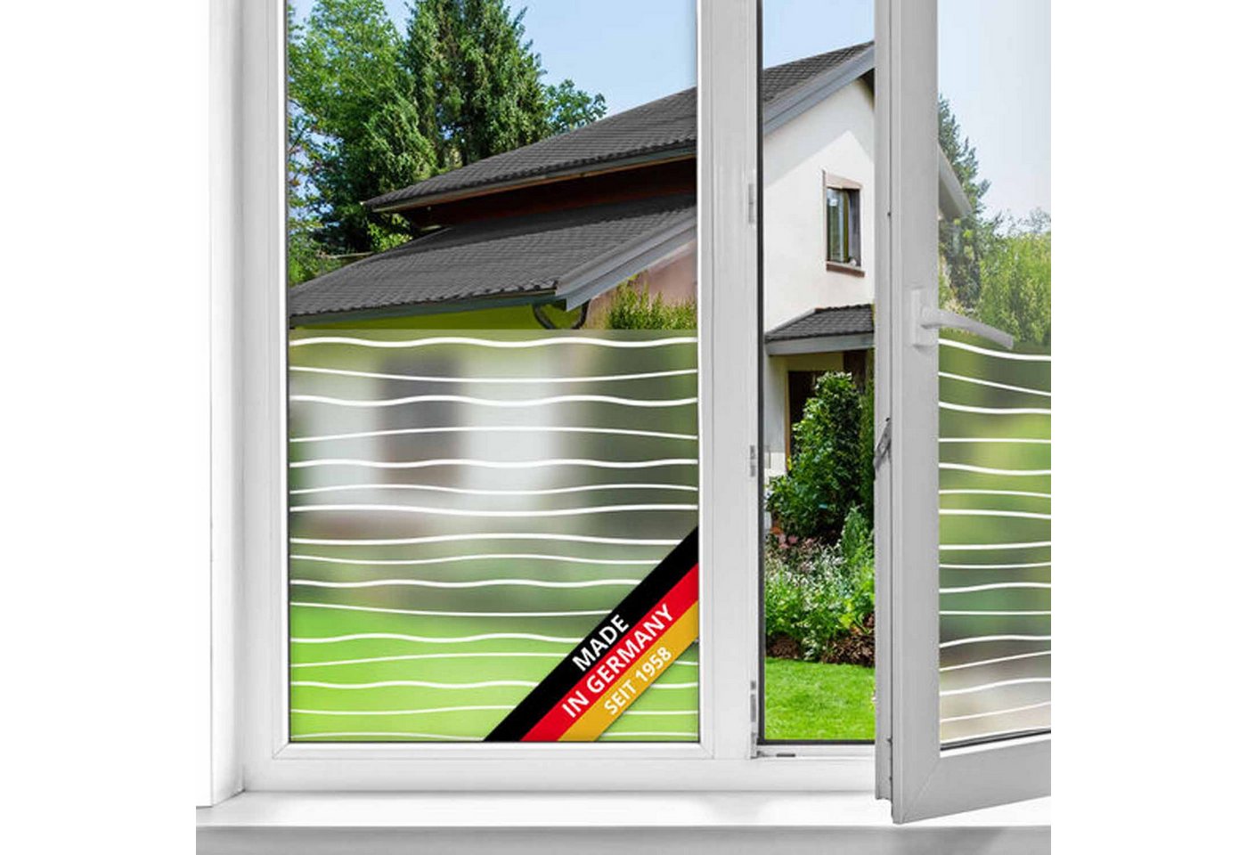 d-c-fix Fensterfolie Waves - selbsthaftende Sichtschutzfolie Deko Folie für Fenster innen, Statisch haftend - rückstandslos entfernbar und wiederverwendbar Bild 4