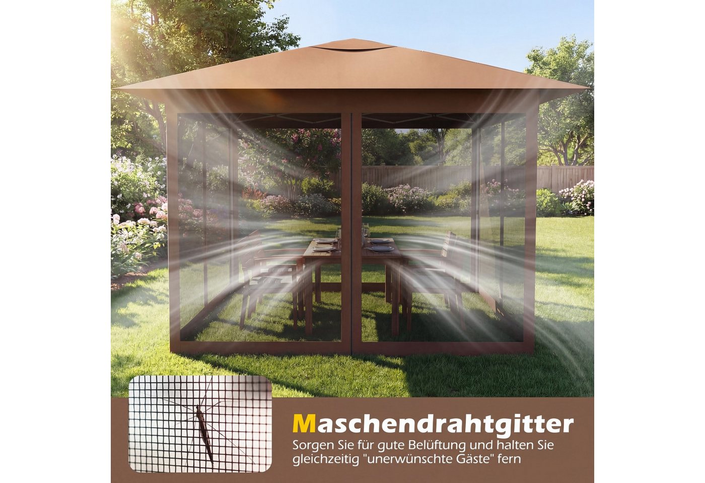 COSTWAY Faltpavillon, Pop-up Gartenpavillon höhenverstellbar mit Moskitonetz Bild 3