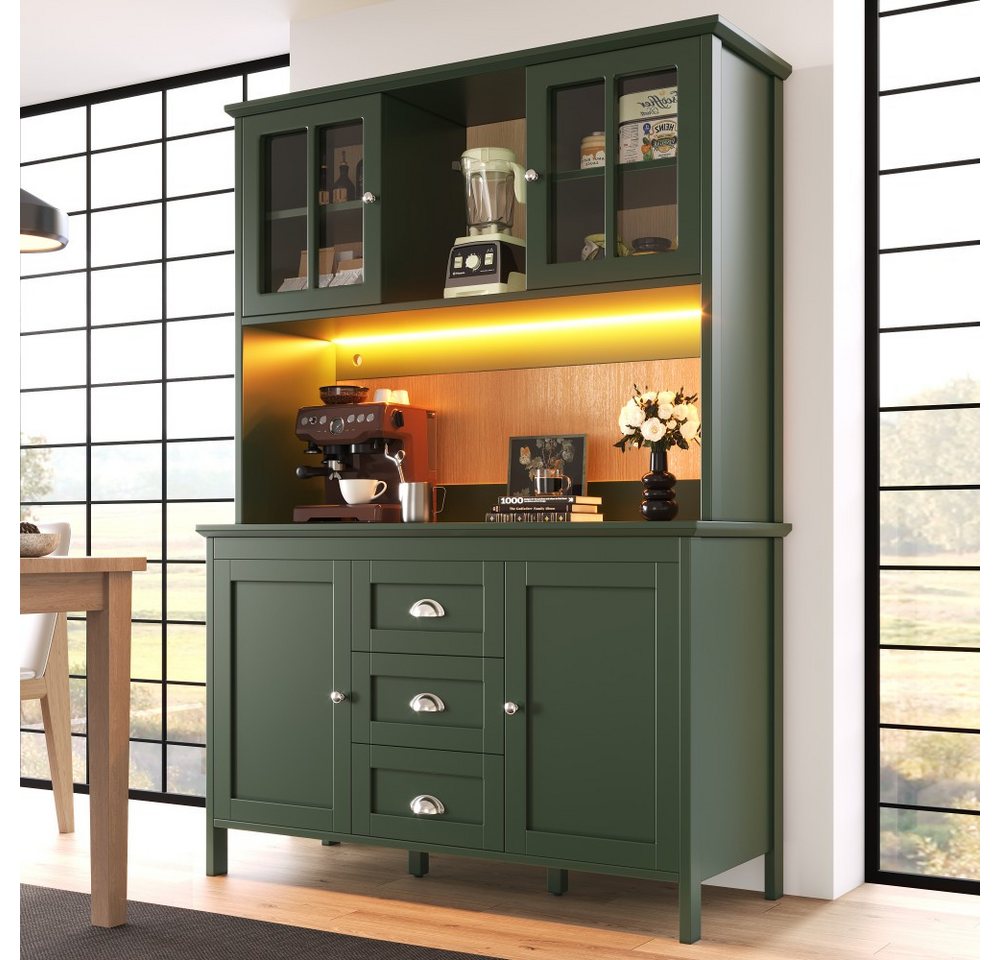 TavilaEcon Küchenbuffet Küchenschränke mit Glastüren und LED-Beleuchtung (1-St) 120 x 40 x 179 cm, grün Bild 4