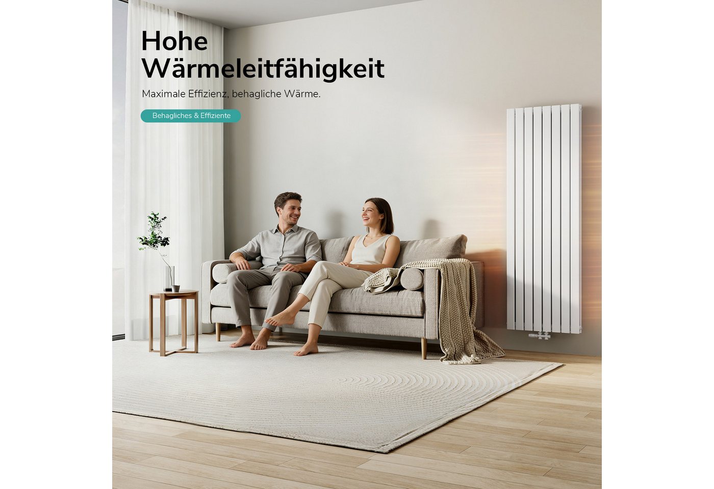 EMKE Heizkörper Flach Vertikal Doppellagig Design Paneelheizkörper Höhe: 160/180cm, 1895W für 19qm Raum Mittelanschluss Weiß Bild 3