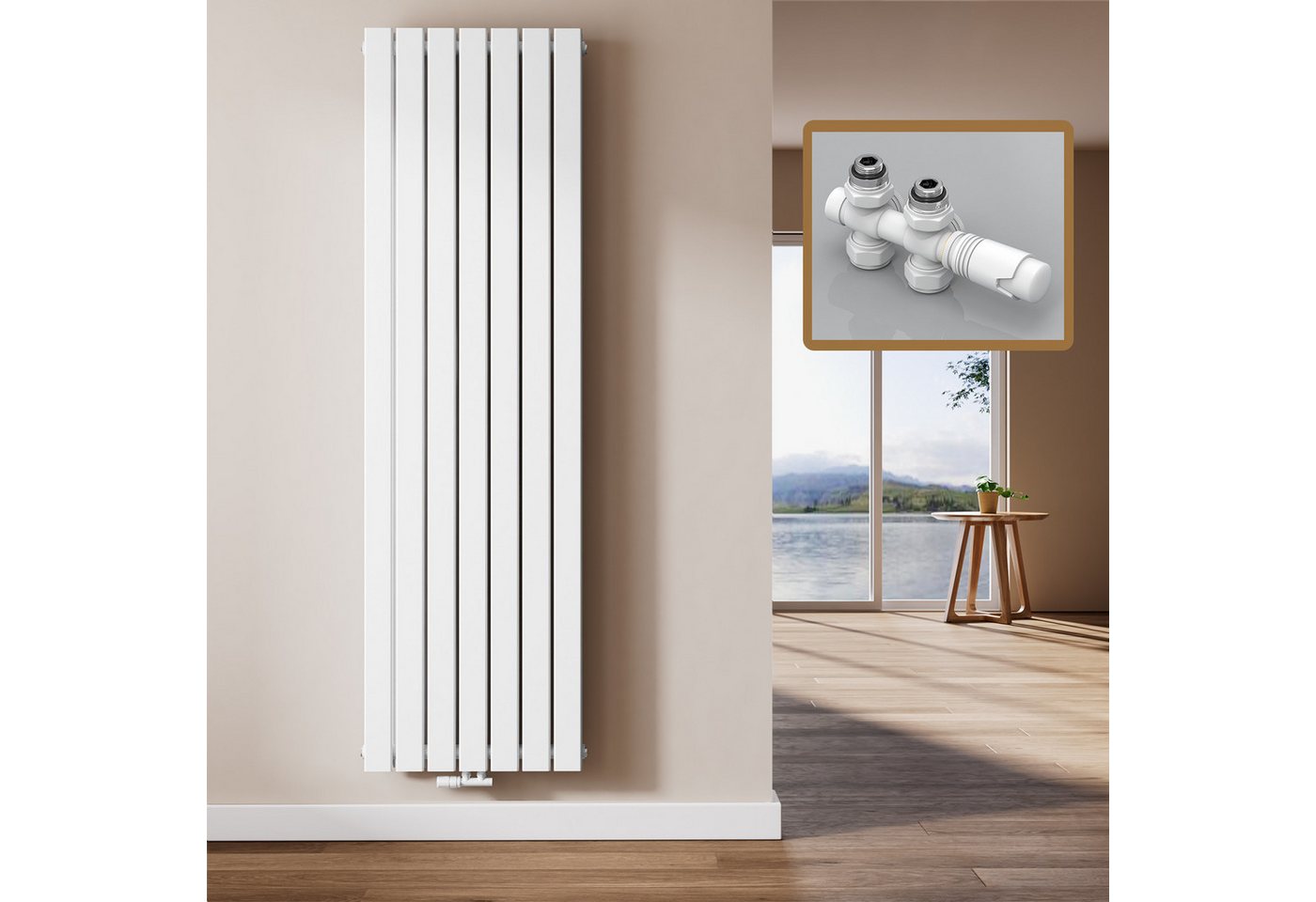 EMKE Heizkörper Flach Vertikal Doppellagig Design Paneelheizkörper Höhe: 160/180cm, 1895W für 19qm Raum Mittelanschluss Weiß Bild 5