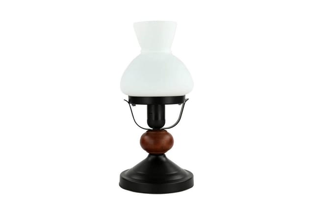 Licht-Erlebnisse Nachttischlampe PETRONEL, ohne Leuchtmittel, Tischlampe Braun Holz Metall Glas Landhaus Rustikal