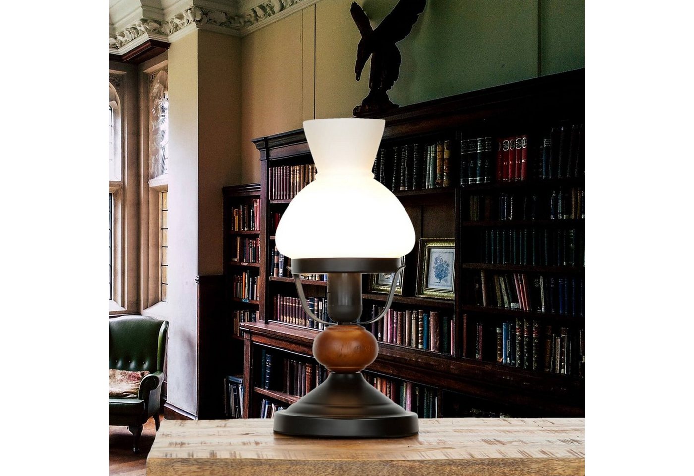 Licht-Erlebnisse Nachttischlampe PETRONEL, ohne Leuchtmittel, Tischlampe Braun Holz Metall Glas Landhaus Rustikal Bild 3