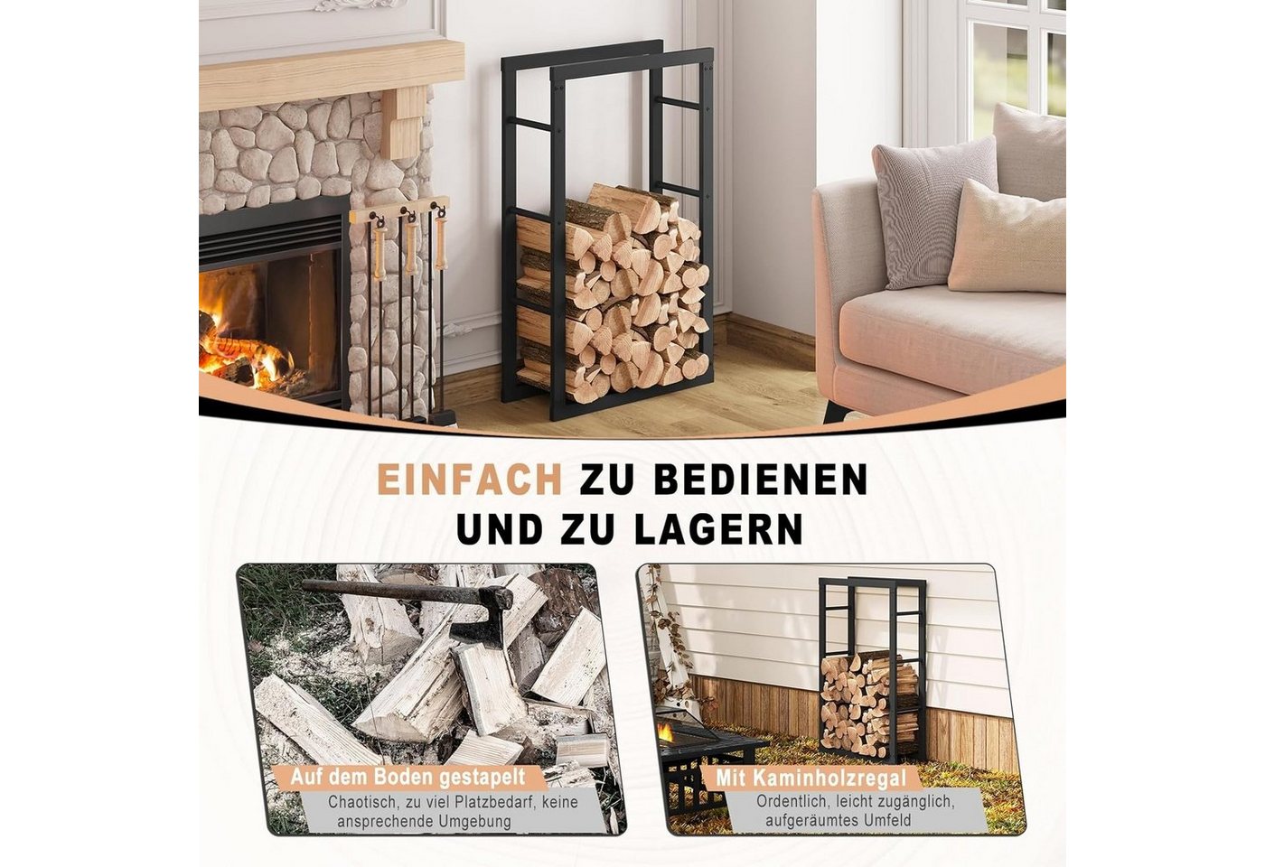 EUGAD Kaminholzregal, BxTxH:60x25x100 cm, (1-St), Innen Außen aus Metall für Kaminholz Bild 2