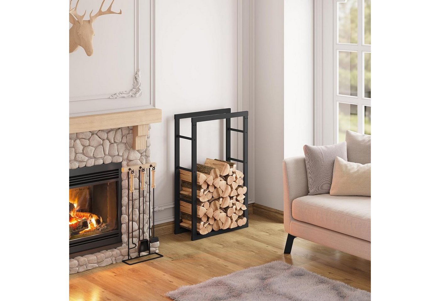 EUGAD Kaminholzregal, BxTxH:60x25x100 cm, (1-St), Innen Außen aus Metall für Kaminholz Bild 3
