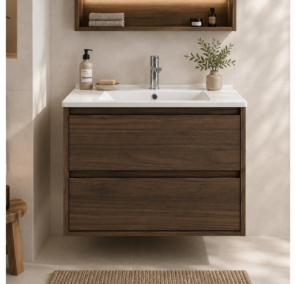 Lomadox Waschtisch VERZUOLO-56-WALNUT, 61 cm breit in Walnuss, wandhängend Bild 4