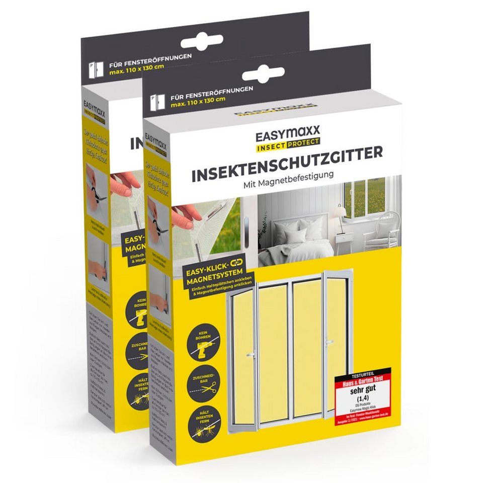 EASYmaxx Insektenschutz-Fensterrahmen Insect Protect Insektenschutzgitter 110 x 130 cm mit Magnetbefestigung, (2-St), Schutz gegen Mücken, Fliegen, Wespen etc. magnetisch leicht anbringbar Bild 4
