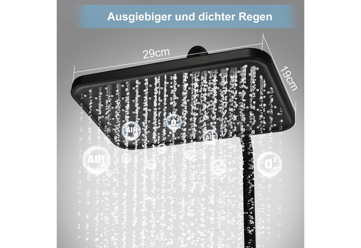oyajia Duschsystem Duschsystem Schwarz mit LED-Panel,4 Wasserauslässen,Kalt-Heiß-Regelung, 4 Strahlart(en), 95–115 cm höhenverstellbar mit 29 x 19 cm Regendusche Bild 2