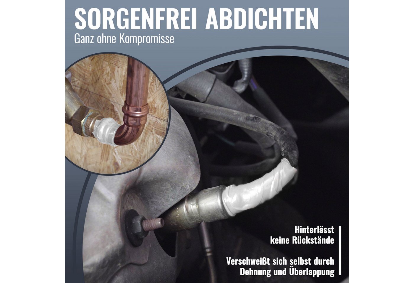 Poppstar Dichtband Silikonband selbstverschweißend zum Isolieren (Wasser, Luft, Strom) (2-St., Farbe weiß) Isolierband und Abdichtband 3m lang, 25mm breit