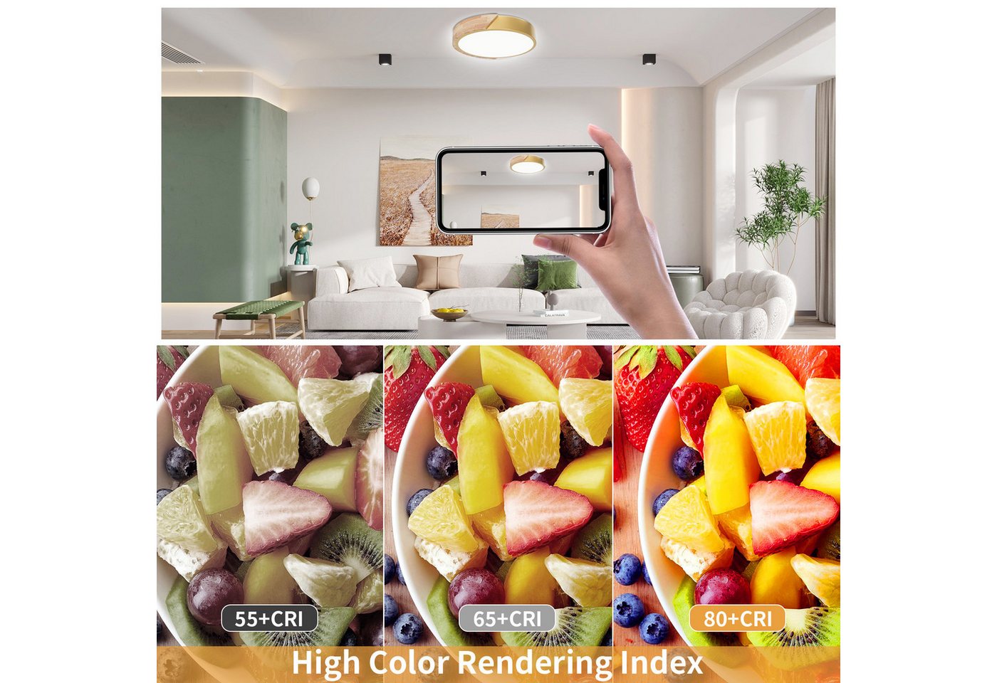 POPOLIC LED Deckenleuchte 24-W-moderne Leuchte, Deckenleuchte Holz, dimmbare Decke 3000k-6000k Bild 3