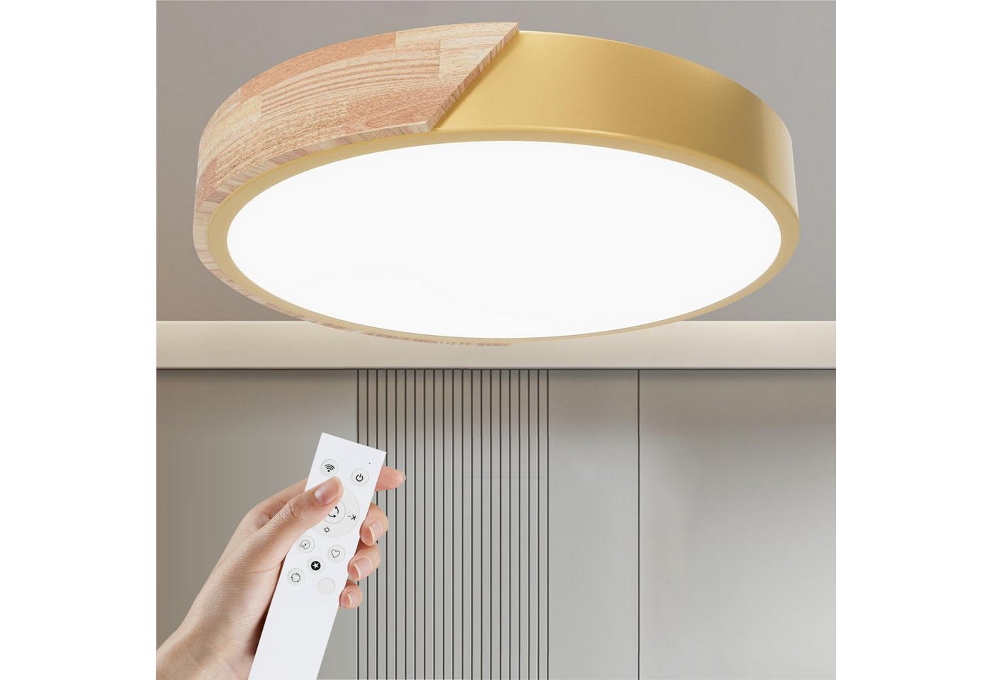 POPOLIC LED Deckenleuchte 24-W-moderne Leuchte, Deckenleuchte Holz, dimmbare Decke 3000k-6000k Bild 5