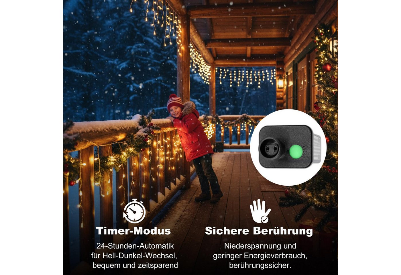 SERBASIC LED-Lichterkette Eisregen Außen, Weihnachtsbeleuchtung mit Timer 8 Modi Lichtervorhang, Anschließbar, für Balkon Geländer Traufe Weihnachtsdeko