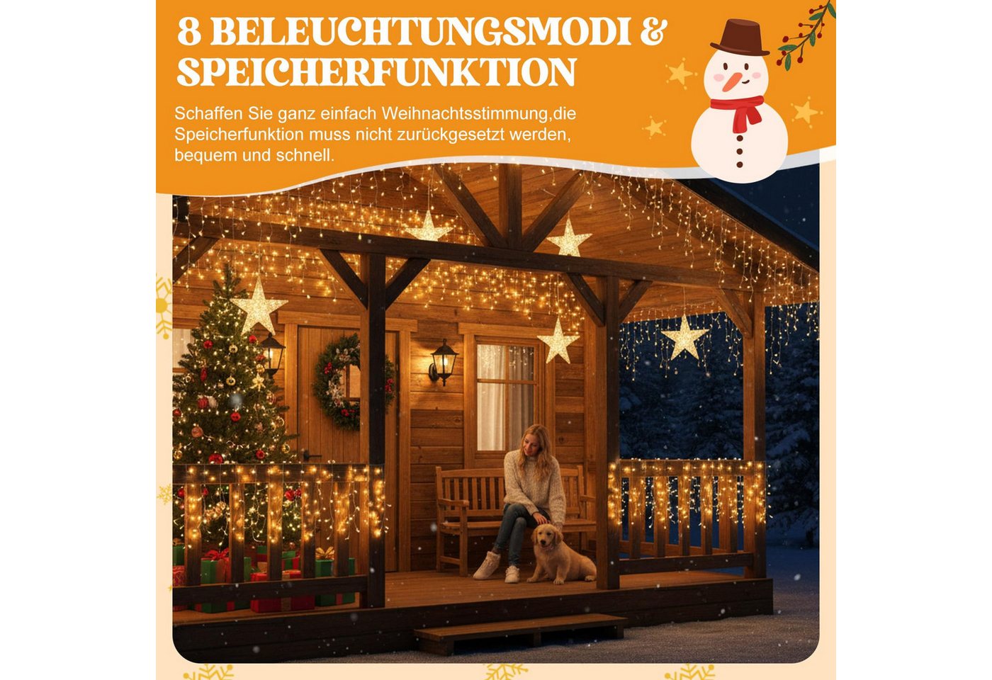 SERBASIC LED-Lichterkette Eisregen Außen, Weihnachtsbeleuchtung mit Timer 8 Modi Lichtervorhang, Anschließbar, für Balkon Geländer Traufe Weihnachtsdeko Bild 2