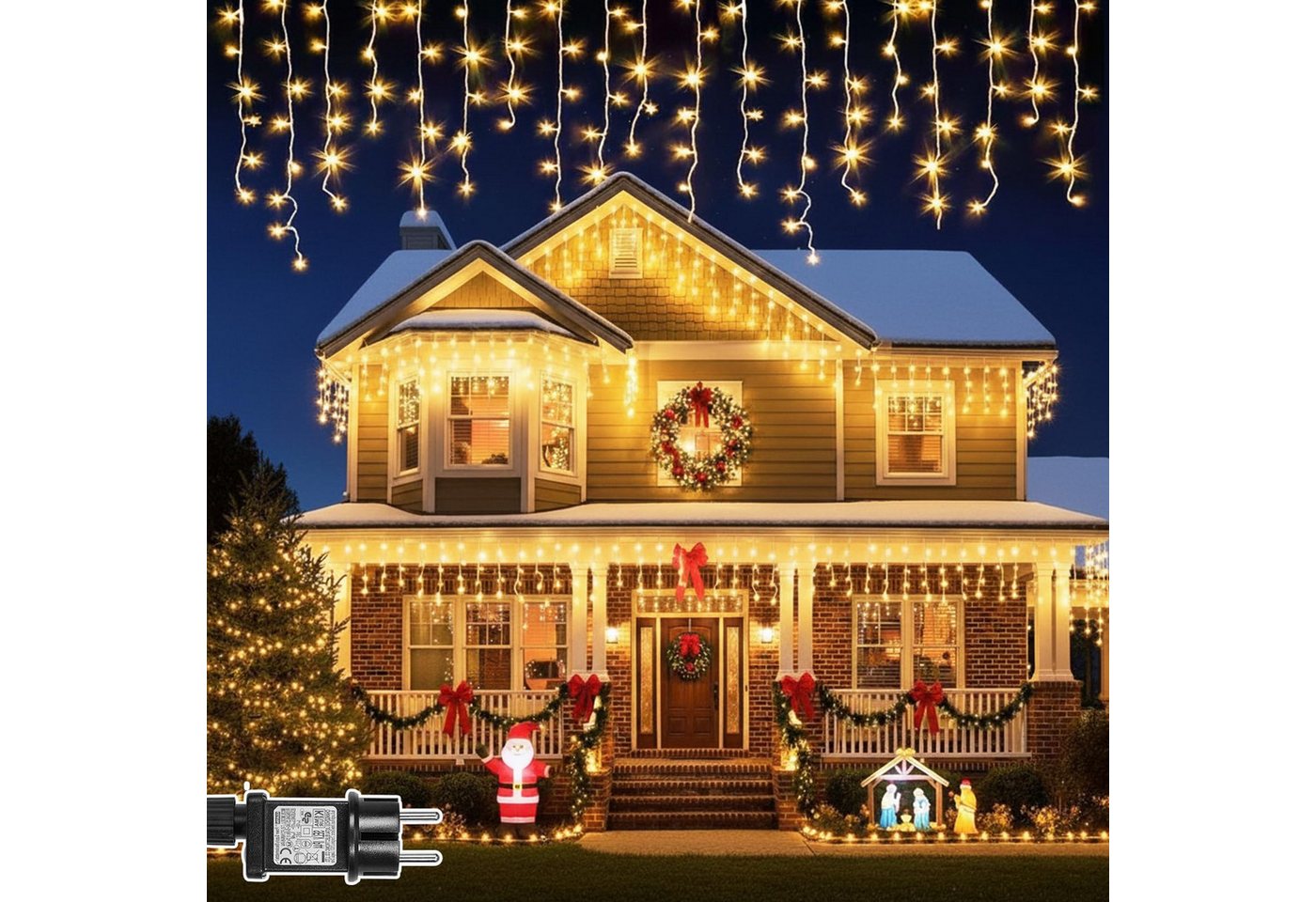 SERBASIC LED-Lichterkette Eisregen Außen, Weihnachtsbeleuchtung mit Timer 8 Modi Lichtervorhang, Anschließbar, für Balkon Geländer Traufe Weihnachtsdeko Bild 4