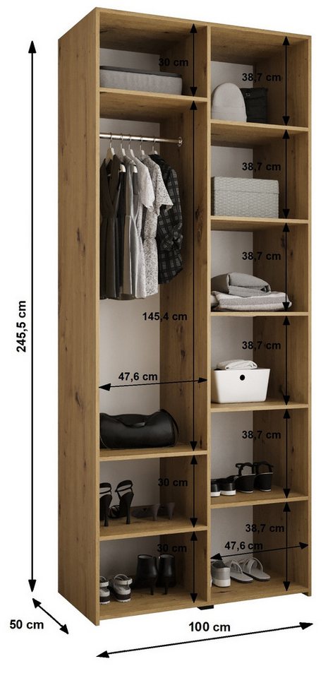 MOEBLO Drehtürenschrank MOCO 2 (Moderner Kleiderschrank mit Soft-Close Türen, Goldgriffe & Viel Stauraum, 100–200 cm, Weiß oder Kaschmir, Schrank Garderobe Schlafzimmer Drehtürenschrank) (BxHxT): 100–200 x 245,5 x 50 cm Bild 5