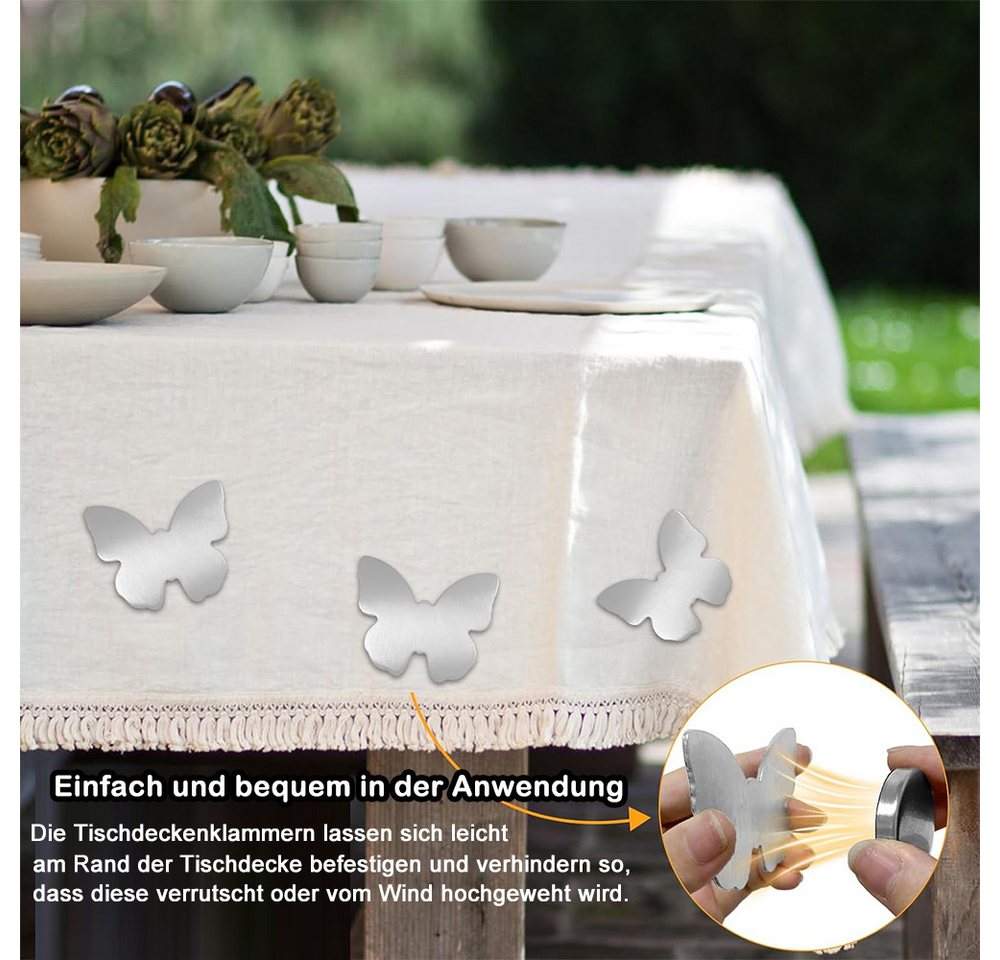 AFKSMILE Tischtuchklammern 8 Stück Edelstahl Tischdeckenklammern, Magnet Tischdeckenbeschwerer, Blumen, Schmetterling Tischtuchklammern für Draußen Hochzeit Picknick Bild 3