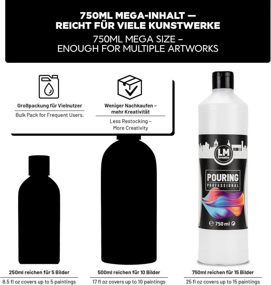 LM-Kreativ Effekt-Zusatz Pouring Medium für Acrylfarben, wasserbasiert, trocknet transparent, wasserbasiert, lösemittelfrei, transparent trocknend, wasserfest