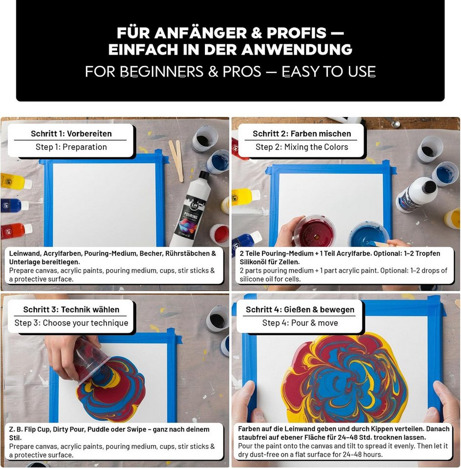 LM-Kreativ Effekt-Zusatz Pouring Medium für Acrylfarben, wasserbasiert, trocknet transparent, wasserbasiert, lösemittelfrei, transparent trocknend, wasserfest Bild 3