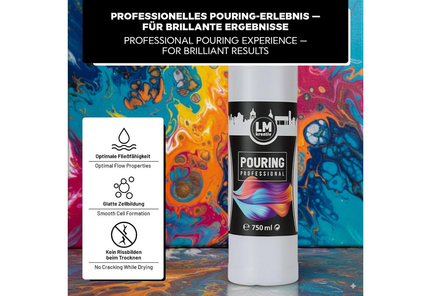 LM-Kreativ Effekt-Zusatz Pouring Medium für Acrylfarben, wasserbasiert, trocknet transparent, wasserbasiert, lösemittelfrei, transparent trocknend, wasserfest Bild 4