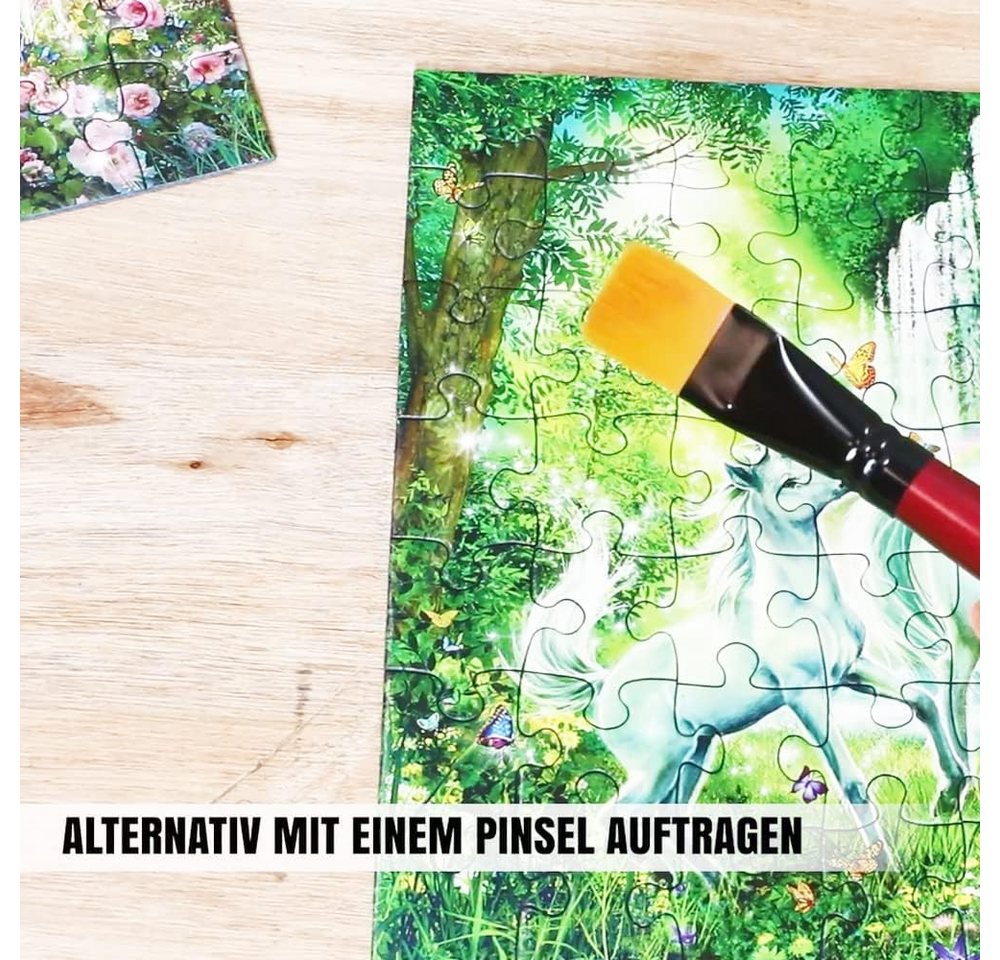 LM-Kreativ Puzzlekleber Puzzle Kleber & Lack transparent permanent zum Fixieren von Puzzles, transparent, permanent, Kleber & Lack, inkl. 4 Schwämmchen