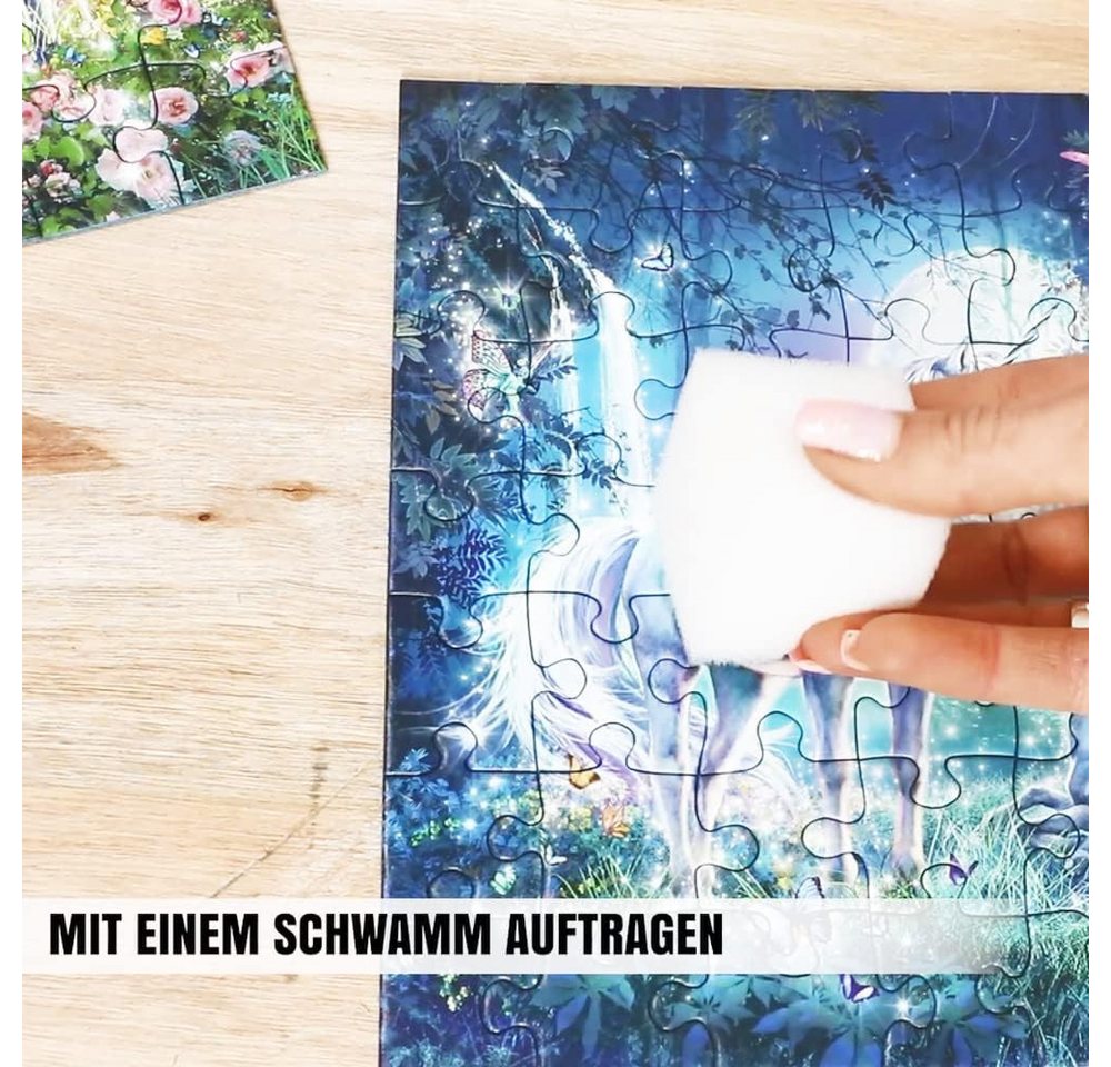 LM-Kreativ Puzzlekleber Puzzle Kleber & Lack transparent permanent zum Fixieren von Puzzles, transparent, permanent, Kleber & Lack, inkl. 4 Schwämmchen Bild 2