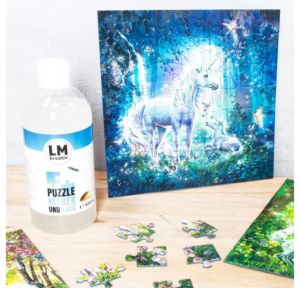 LM-Kreativ Puzzlekleber Puzzle Kleber & Lack transparent permanent zum Fixieren von Puzzles, transparent, permanent, Kleber & Lack, inkl. 4 Schwämmchen Bild 3
