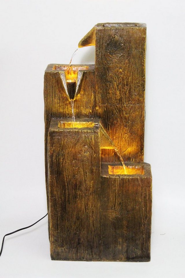Arnusa Gartenbrunnen Springbrunnen BK823 mit Beleuchtung, 35,00 cm Breite, (Komplett-Set), 75 cm hoch in Holzoptik