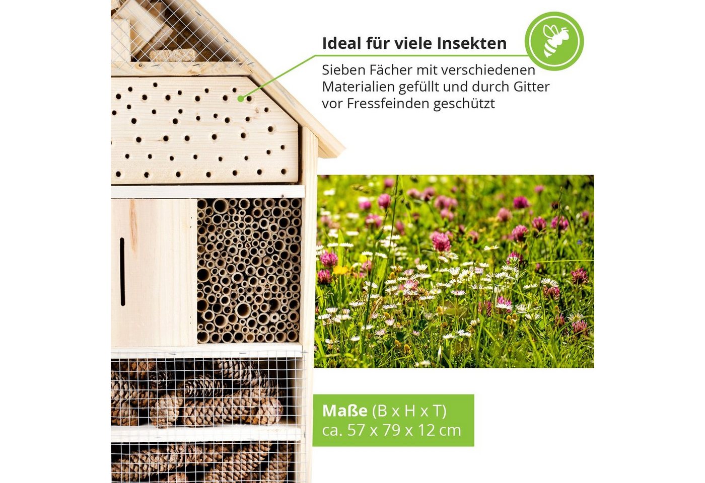 gartenetage Insektenhotel XXL Insektenhaus & Bienenhotel, Naturbelassenes, Insektenhotel zum Aufstellen mit Pfählen Bild 3