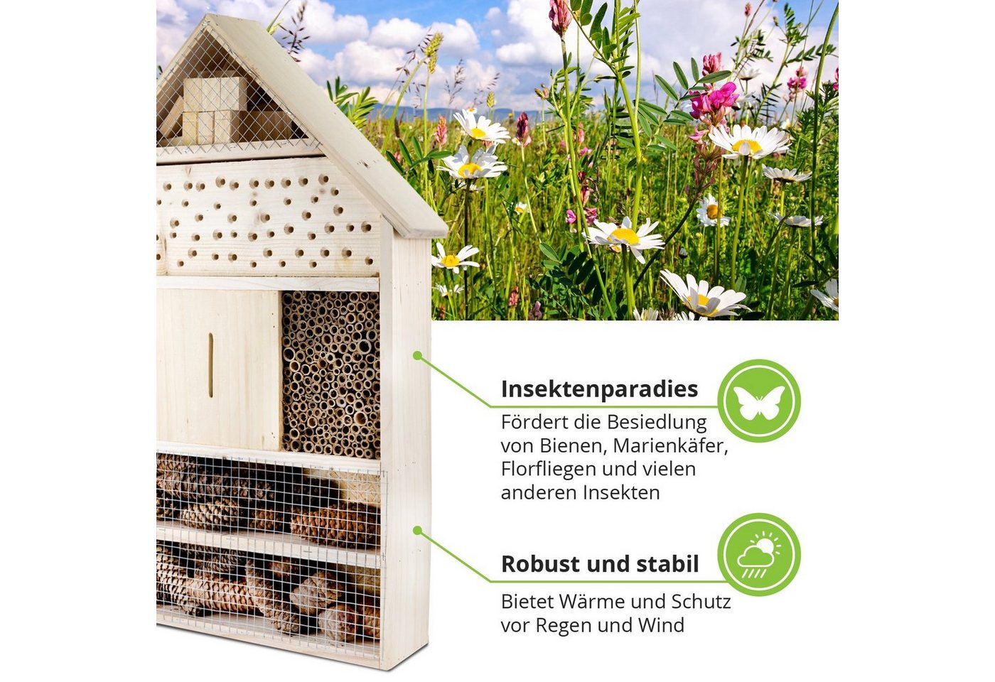 gartenetage Insektenhotel XXL Insektenhaus & Bienenhotel, Naturbelassenes, Insektenhotel zum Aufstellen mit Pfählen Bild 4