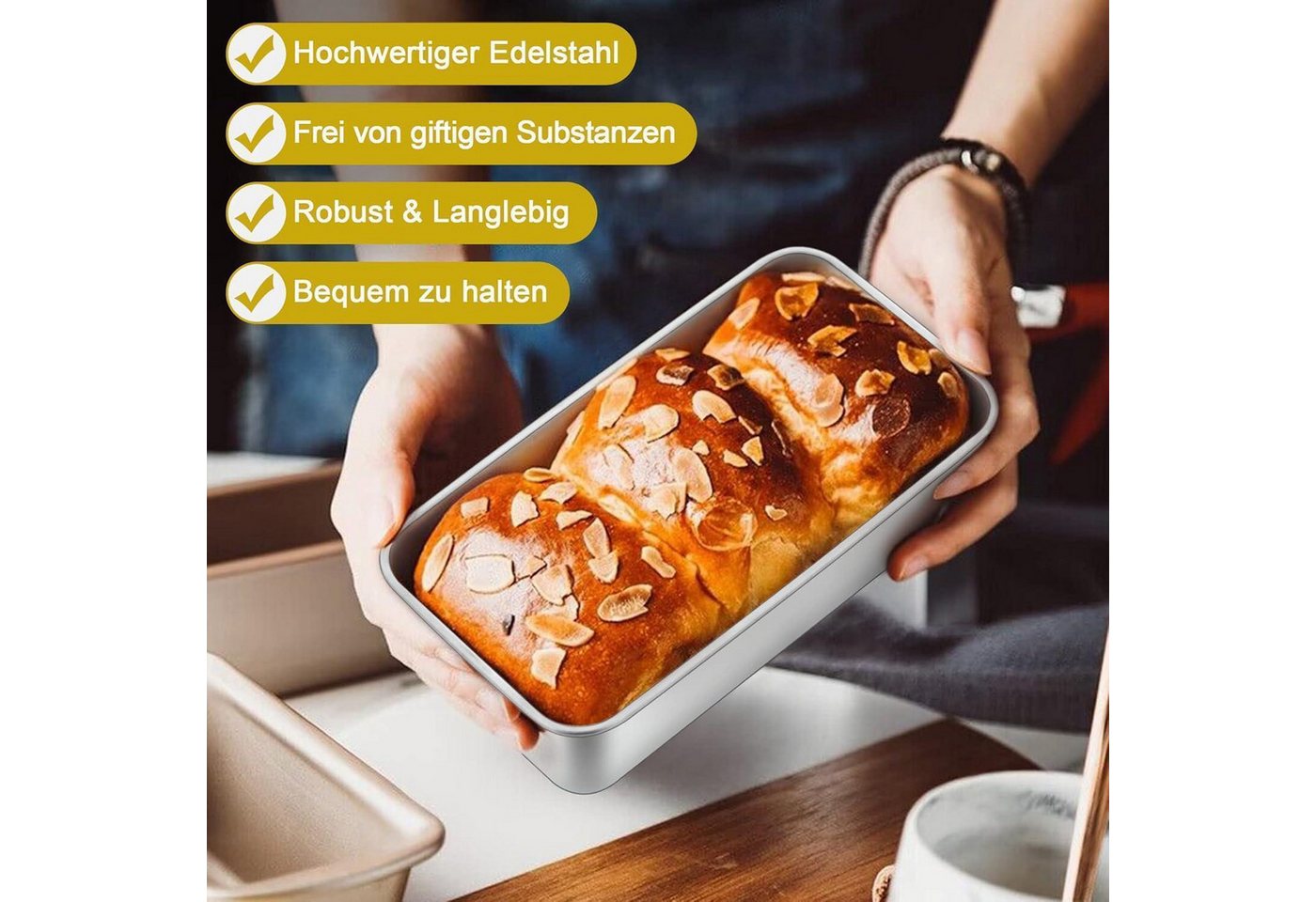 LuxusKollektion Kastenform Edelstahl Brotbackform 2er Set für Saftige Brot/Kuchen 23,5 x 12,6 x 6