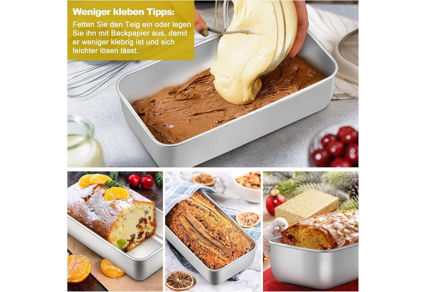 LuxusKollektion Kastenform Edelstahl Brotbackform 2er Set für Saftige Brot/Kuchen 23,5 x 12,6 x 6 Bild 2