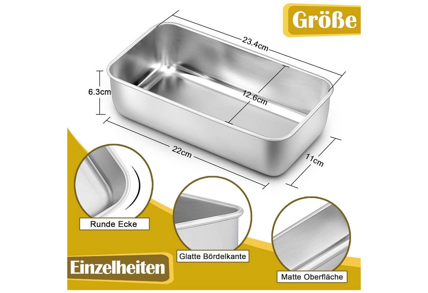 LuxusKollektion Kastenform Edelstahl Brotbackform 2er Set für Saftige Brot/Kuchen 23,5 x 12,6 x 6 Bild 3