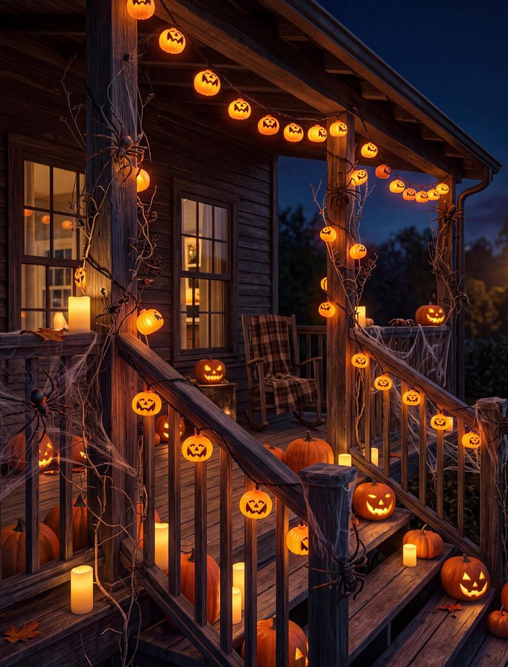 nsihing LED-Lichterkette Halloween-Kürbis-Lichterkette (batteriebetrieben), 3 m / 20 LEDs, niedliche wasserfeste 3D-Kürbisse, Dauerlicht/Flackern Bild 2