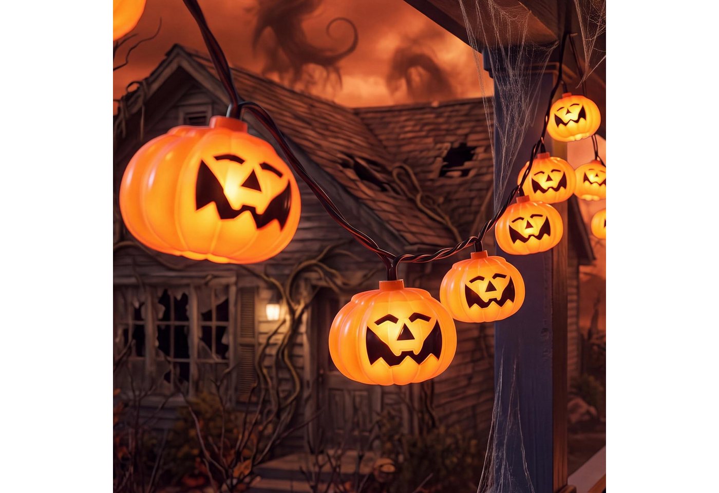 nsihing LED-Lichterkette Halloween-Kürbis-Lichterkette (batteriebetrieben), 3 m / 20 LEDs, niedliche wasserfeste 3D-Kürbisse, Dauerlicht/Flackern Bild 5