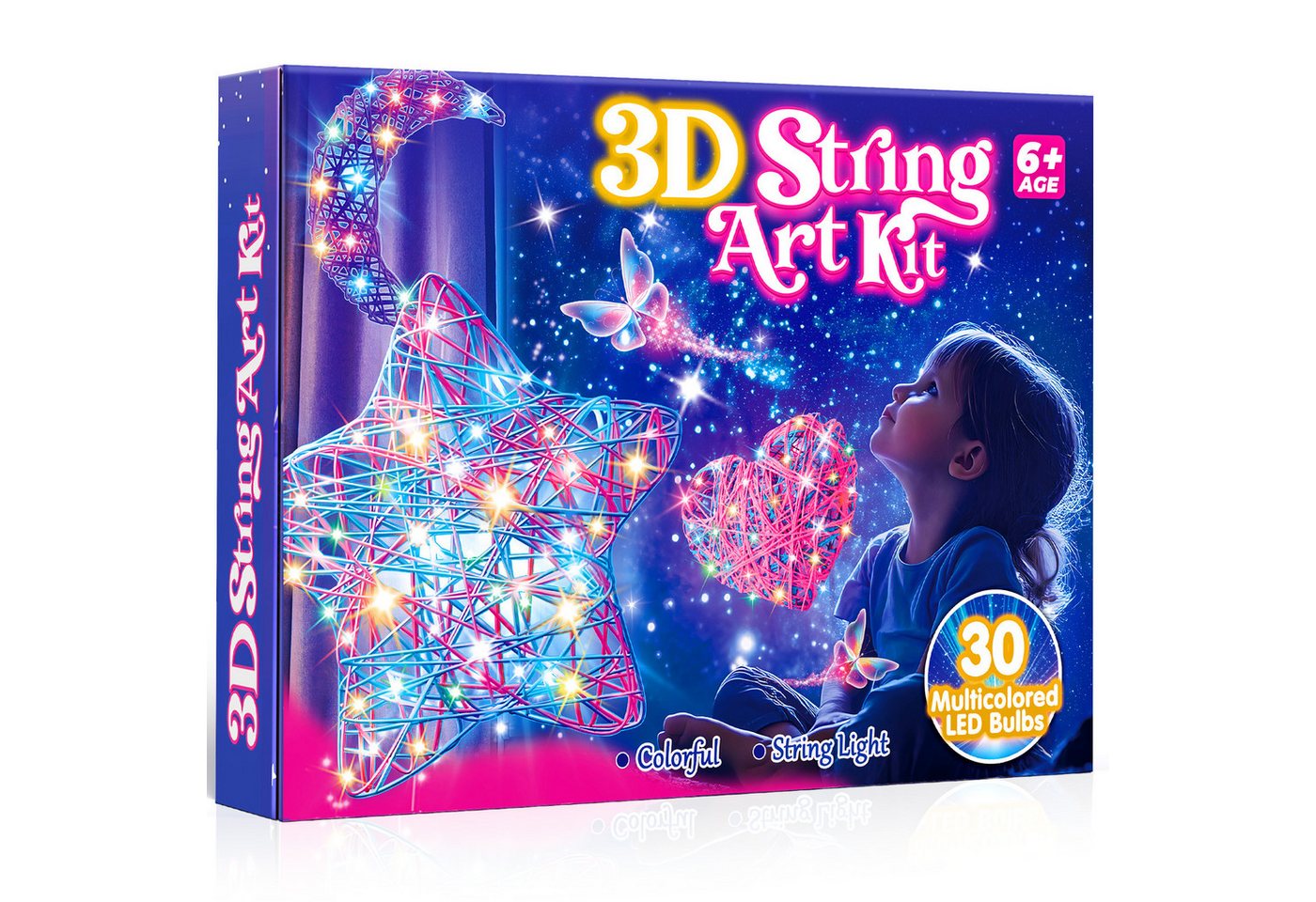 Wootoy Kreativset DIY String Art Bastelset mit Lichterkette Bastelgarn 3D-Fadenkunst-Set, (mit 3 Ballonformen 3 Farbverlauf-Garnen und Bastelzubehör, 3-tlg., Handschuhe unterstützen sauberes Arbeiten), für kreative Bastelprojekte und individuelle Leuchtdekorationen Bild 2