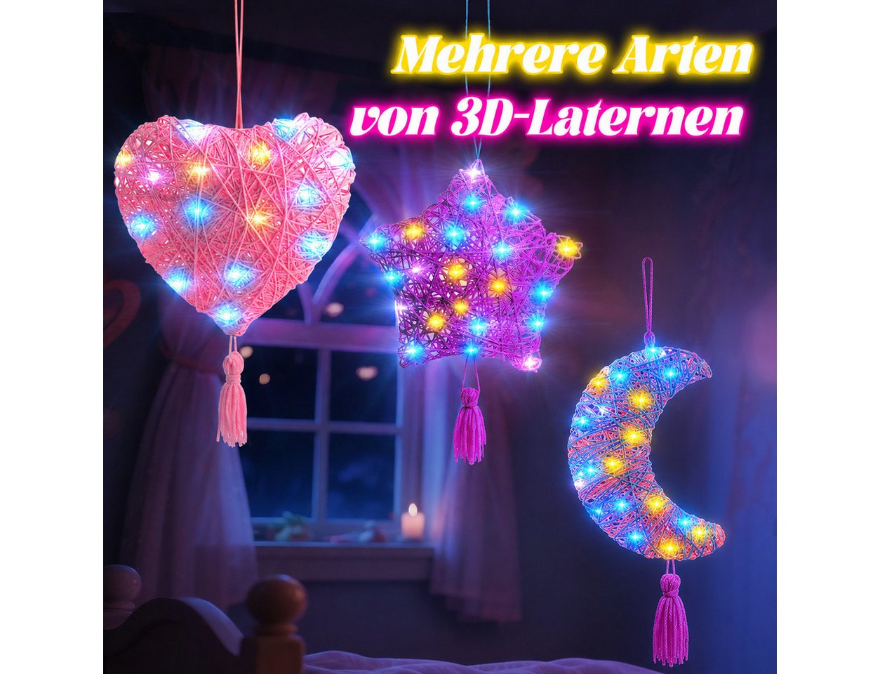 Wootoy Kreativset DIY String Art Bastelset mit Lichterkette Bastelgarn 3D-Fadenkunst-Set, (mit 3 Ballonformen 3 Farbverlauf-Garnen und Bastelzubehör, 3-tlg., Handschuhe unterstützen sauberes Arbeiten), für kreative Bastelprojekte und individuelle Leuchtdekorationen Bild 5
