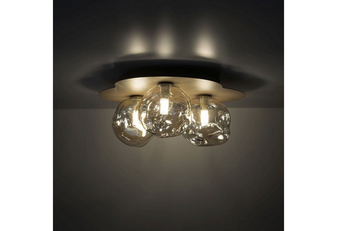 Licht-Erlebnisse Deckenleuchte UMERA, ohne Leuchtmittel, Metall Glas G9 Sandfarben Cognac 3-flammig Modern Bild 2