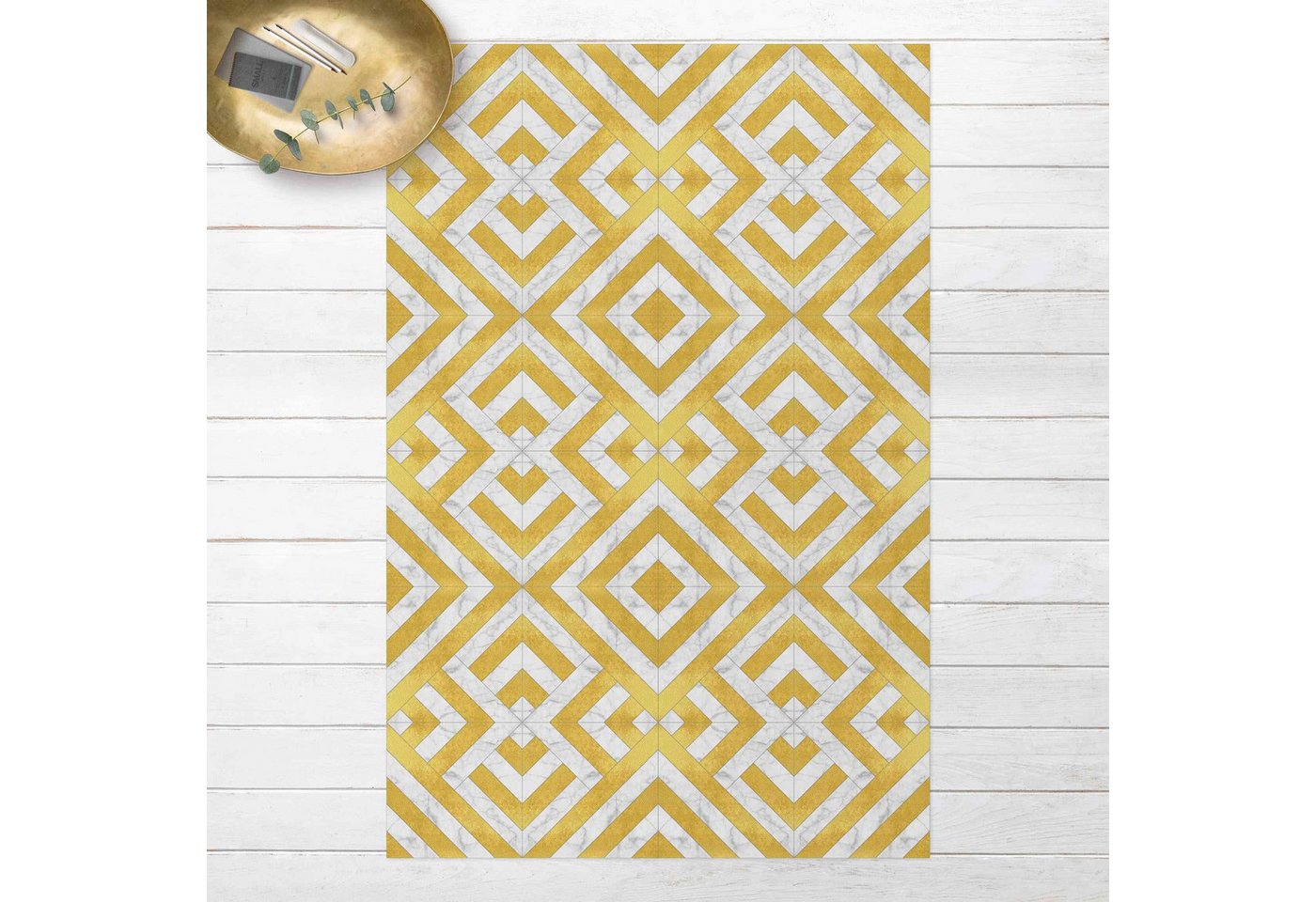 Bilderdepot24 Teppich Vinyl Wohnzimmer Flur Küche Fliesen Steinoptik Marmor, rechteckig - gold glatt, nass wischbar (Küche, Tierhaare) - Saugroboter & Bodenheizung geeignet