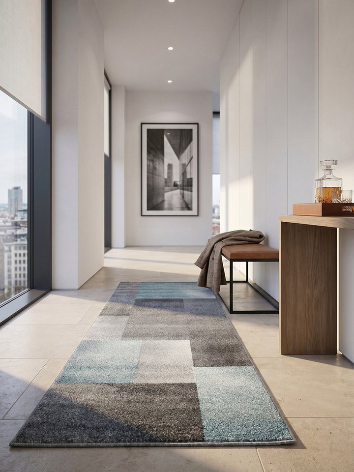 KADIMA DESIGN Teppich SOLDA Wohnzimmer Schlafzimmer Waschbar Wohnzimmerteppich Elegant, Läufer, Höhe: 13 mm, Blau, 80x150 cm, Esszimmer Strapazierfähig Waschbar Bild 4